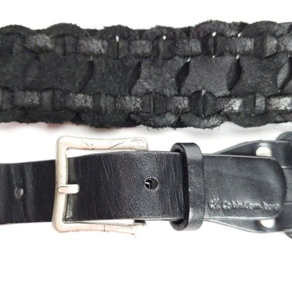 Woven Leather Braided Waist Belt M 34" Black Rocker Grunge - Picture 1 of 6